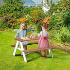 Whisen Kids Picnic Table Set, Wooden Table & Bench Set, Gift for Kids Aged 3-8 Years Old - Brown