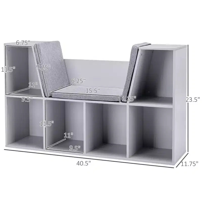 Bibliothèque pour enfants Whisen à 6 compartiments avec coin lecture et coussin, Organisateur de rangement polyvalent, Cadeau pour enfants