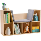 Bibliothèque pour enfants Whisen à 6 compartiments avec coin lecture et coussin, Organisateur de rangement polyvalent, Cadeau pour enfants