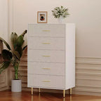 Modern White Dresser for Bedroom, Slim Drawer Dresser,Tall Narrow Chest of Drawers, Wooden Chest of Drawer with Metal Legs,(5drawers)