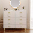 Commode moderne blanche pour chambre à coucher, commode à tiroirs étroits, chiffonnier haut et étroit, commode en bois avec pieds en métal (5 tiroirs)