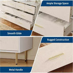 Commode moderne blanche pour chambre à coucher, commode à tiroirs étroits, chiffonnier haut et étroit, commode en bois avec pieds en métal (5 tiroirs)