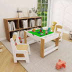 Ensemble de table de jeu 2-en-1 et 2 chaises Whisen Kids, avec 7 compartiments de rangement, compatible avec les blocs de construction LEGO - Blanc et vert