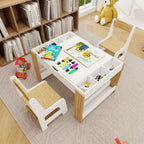 Ensemble de table de jeu 2-en-1 et 2 chaises Whisen Kids, avec 7 compartiments de rangement, compatible avec les blocs de construction LEGO - Blanc et vert