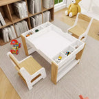 Ensemble de table de jeu 2-en-1 et 2 chaises Whisen Kids, avec 7 compartiments de rangement, compatible avec les blocs de construction LEGO - Blanc et vert
