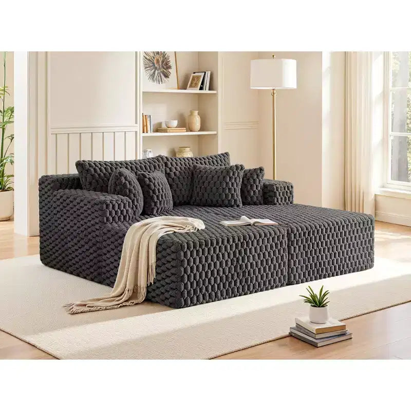 KERDOM Chaise Lounge Chair 74.8'' Comfy Oversized Reading Chair Fluffy Plush Cozy Couch Sofa Bed with Armrests and Pillows, for Living Room, Bedroom