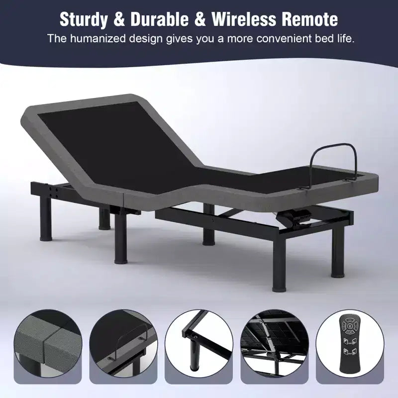 Cadre de lit réglable Dyonery Twin XL avec hauteur de pieds réglable, levée de tête/pieds séparée, métal robuste, gravité 0/anti-ronflement, assemblage facile, silencieux