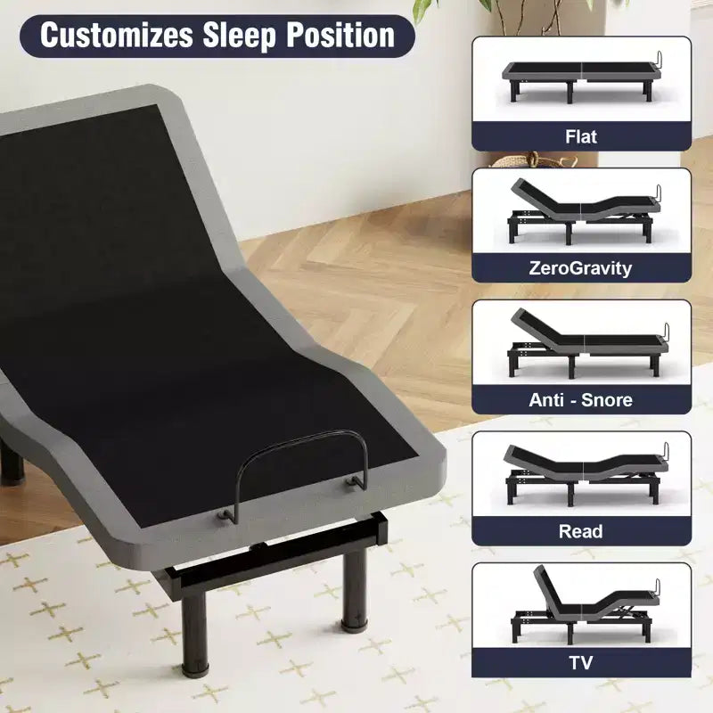 Cadre de lit réglable Dyonery Twin XL avec hauteur de pieds réglable, levée de tête/pieds séparée, métal robuste, gravité 0/anti-ronflement, assemblage facile, silencieux