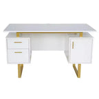 Bureau blanc et doré pour le bureau avec tiroirs et rangement