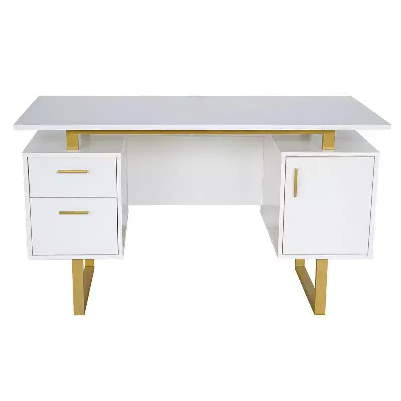 Bureau blanc et doré pour le bureau avec tiroirs et rangement