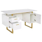 Bureau blanc et doré pour le bureau avec tiroirs et rangement