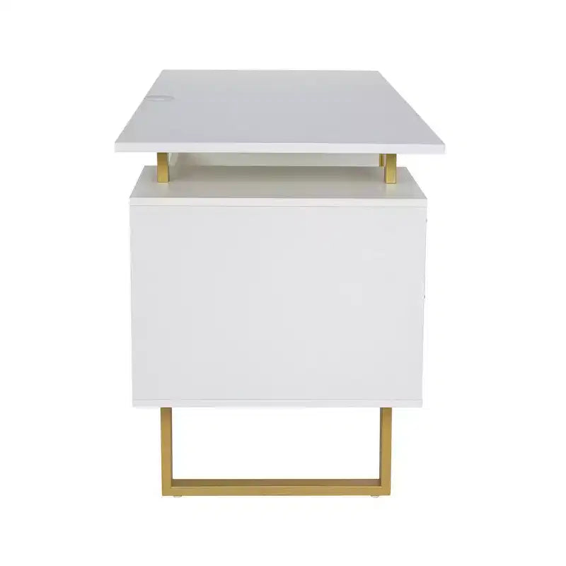 Bureau blanc et doré pour le bureau avec tiroirs et rangement