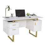 Bureau blanc et doré pour le bureau avec tiroirs et rangement