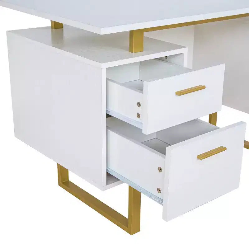 Bureau blanc et doré pour le bureau avec tiroirs et rangement