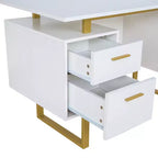 Bureau blanc et doré pour le bureau avec tiroirs et rangement