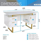 Bureau blanc et doré pour le bureau avec tiroirs et rangement