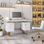 Bureau blanc et doré pour le bureau avec tiroirs et rangement