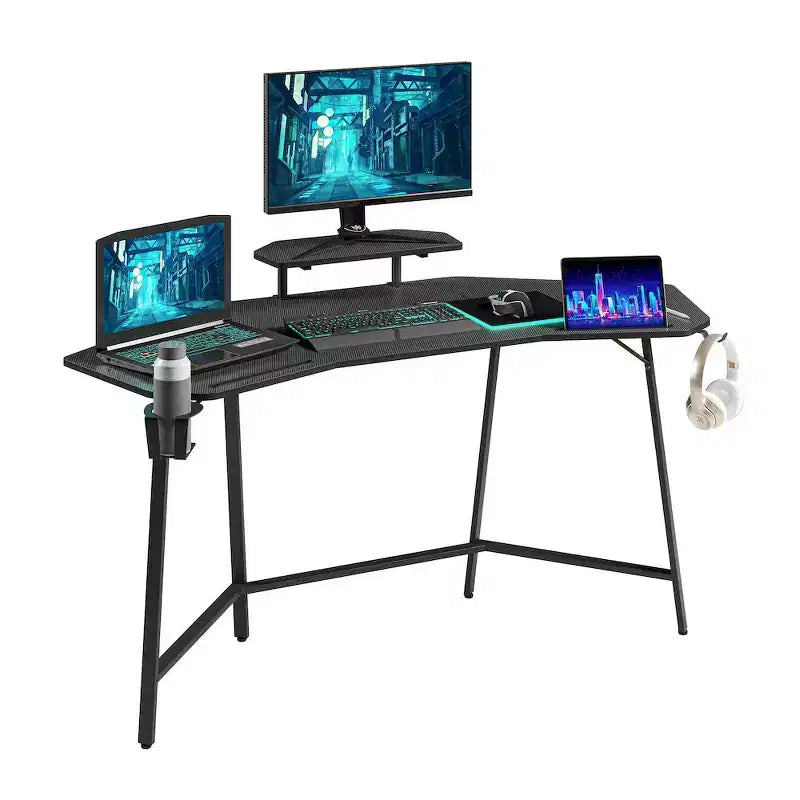 Bureau de jeu avec étagère et porte-accessoires, noir