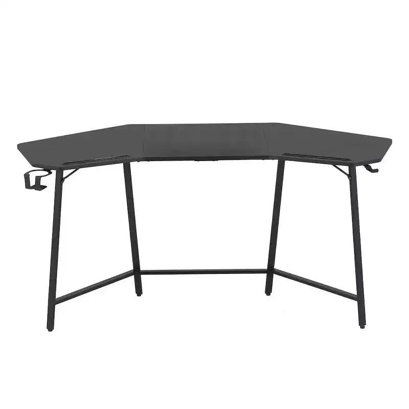 Bureau de jeu avec étagère et porte-accessoires, noir