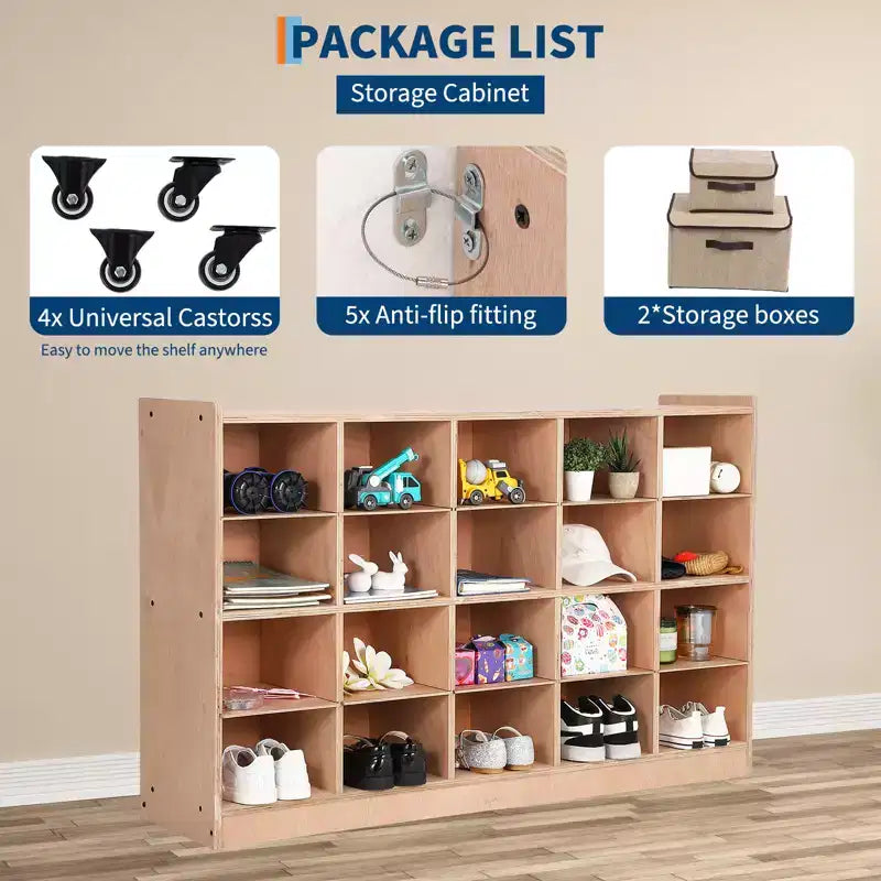 COZONY 47 Meuble de rangement mobile à roulettes avec 4 roulettes, cubes de rangement avec 2 boîtes, étagère pour la maison, l'école et la maternelle