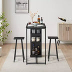 Ensemble table de bar et 2 chaises 3 pièces, table à hauteur de comptoir avec 2 tabourets et étagères de rangement, idéal pour petits espaces, appartements, cuisines