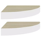 Ensemble de 2 étagères d'angle murales Chêne et blanc Nid d'abeille MDF, métal