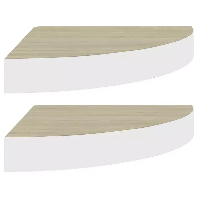 Ensemble de 2 étagères d'angle murales Chêne et blanc Nid d'abeille MDF, métal