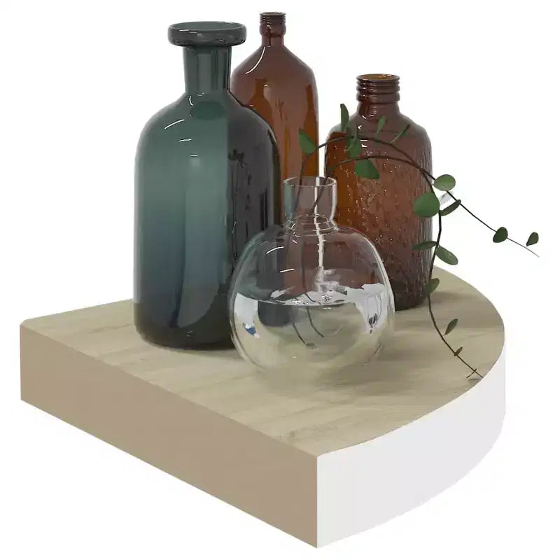 Ensemble de 2 étagères d'angle murales Chêne et blanc Nid d'abeille MDF, métal