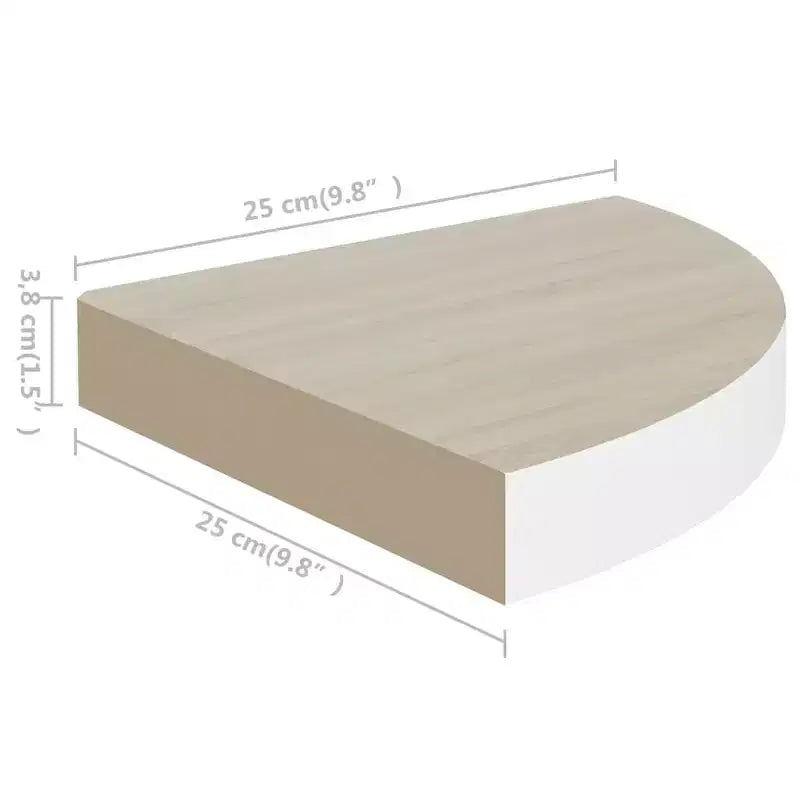 Ensemble de 2 étagères d'angle murales Chêne et blanc Nid d'abeille MDF, métal
