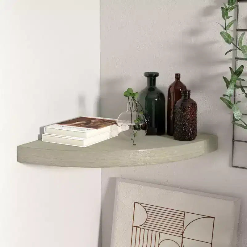 Corner Shelf Oak Honeycomb MDF, metal 13.8 in x 13.8 in x 1.5 in