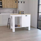 Okak Kitchen Island with Storage Cabinet Door, Countertop Organizer with 2 Internal Shelves and 1 Open Shelf, Small Kitchen Island for Kitchen, White