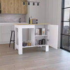 Îlot de cuisine Okak avec porte d'armoire de rangement, organiseur de comptoir avec 2 étagères internes et 1 étagère ouverte, petit îlot de cuisine pour cuisine, blanc