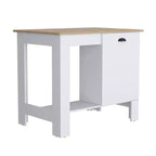 Îlot de cuisine Okak avec porte d'armoire de rangement, organiseur de comptoir avec 2 étagères internes et 1 étagère ouverte, petit îlot de cuisine pour cuisine, blanc