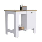 Îlot de cuisine Okak avec porte d'armoire de rangement, organiseur de comptoir avec 2 étagères internes et 1 étagère ouverte, petit îlot de cuisine pour cuisine, blanc