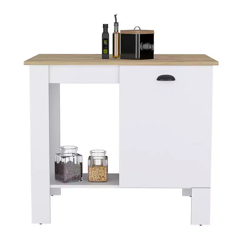 Îlot de cuisine Okak avec porte d'armoire de rangement, organiseur de comptoir avec 2 étagères internes et 1 étagère ouverte, petit îlot de cuisine pour cuisine, blanc