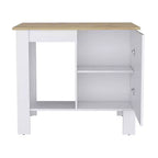 Îlot de cuisine Okak avec porte d'armoire de rangement, organiseur de comptoir avec 2 étagères internes et 1 étagère ouverte, petit îlot de cuisine pour cuisine, blanc