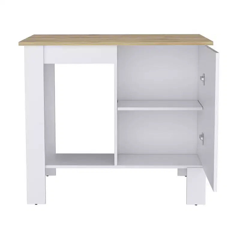 Îlot de cuisine Okak avec porte d'armoire de rangement, organiseur de comptoir avec 2 étagères internes et 1 étagère ouverte, petit îlot de cuisine pour cuisine, blanc