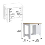 Îlot de cuisine Okak avec porte d'armoire de rangement, organiseur de comptoir avec 2 étagères internes et 1 étagère ouverte, petit îlot de cuisine pour cuisine, blanc