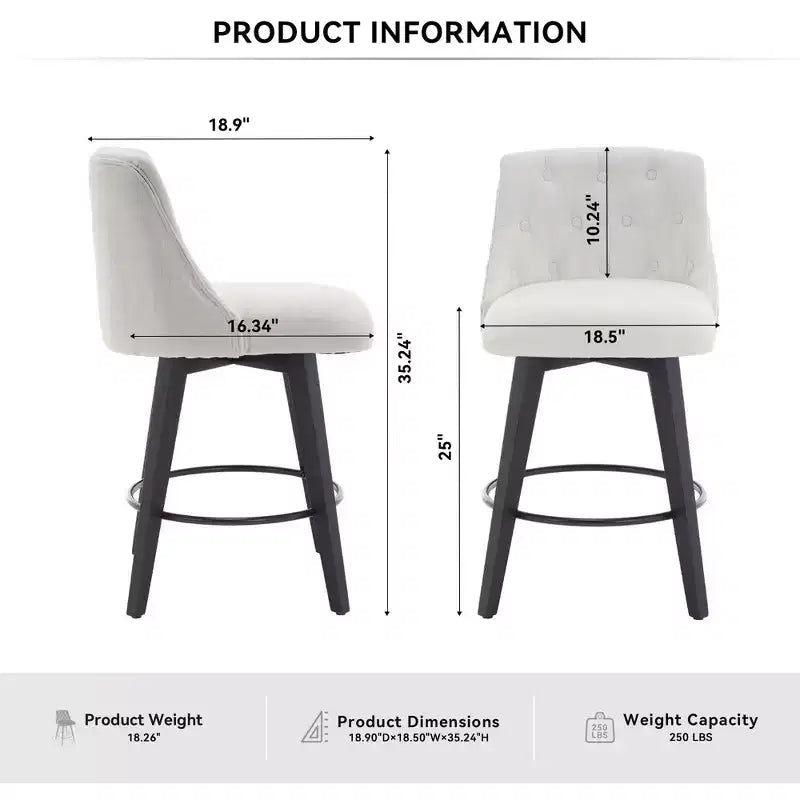 Lot de 2 tabourets de bar pivotants modernes Okak 25 de hauteur comptoir, chaises de bar rembourrées avec dossier et repose-pieds pour îlot de cuisine, café