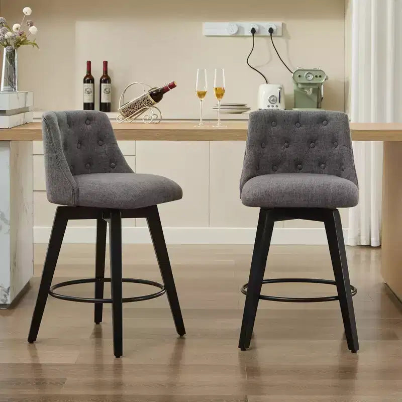 Lot de 2 tabourets de bar pivotants modernes Okak 25 de hauteur comptoir, chaises de bar rembourrées avec dossier et repose-pieds pour îlot de cuisine, café
