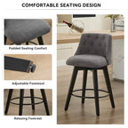 Lot de 2 tabourets de bar pivotants modernes Okak 25 de hauteur comptoir, chaises de bar rembourrées avec dossier et repose-pieds pour îlot de cuisine, café