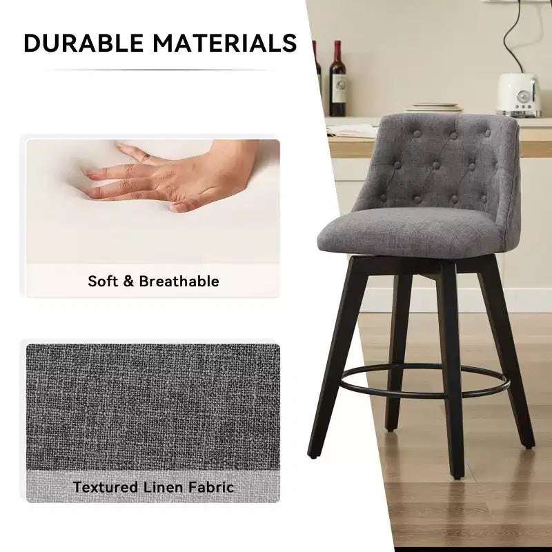 Lot de 2 tabourets de bar pivotants modernes Okak 25 de hauteur comptoir, chaises de bar rembourrées avec dossier et repose-pieds pour îlot de cuisine, café