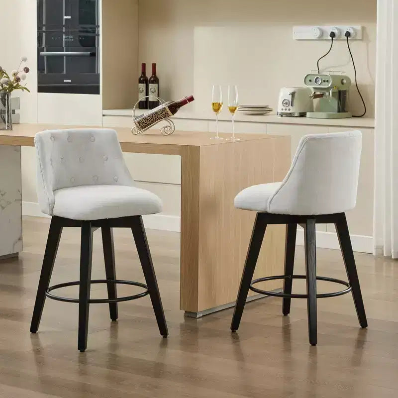 Lot de 2 tabourets de bar pivotants modernes Okak 25 de hauteur comptoir, chaises de bar rembourrées avec dossier et repose-pieds pour îlot de cuisine, café