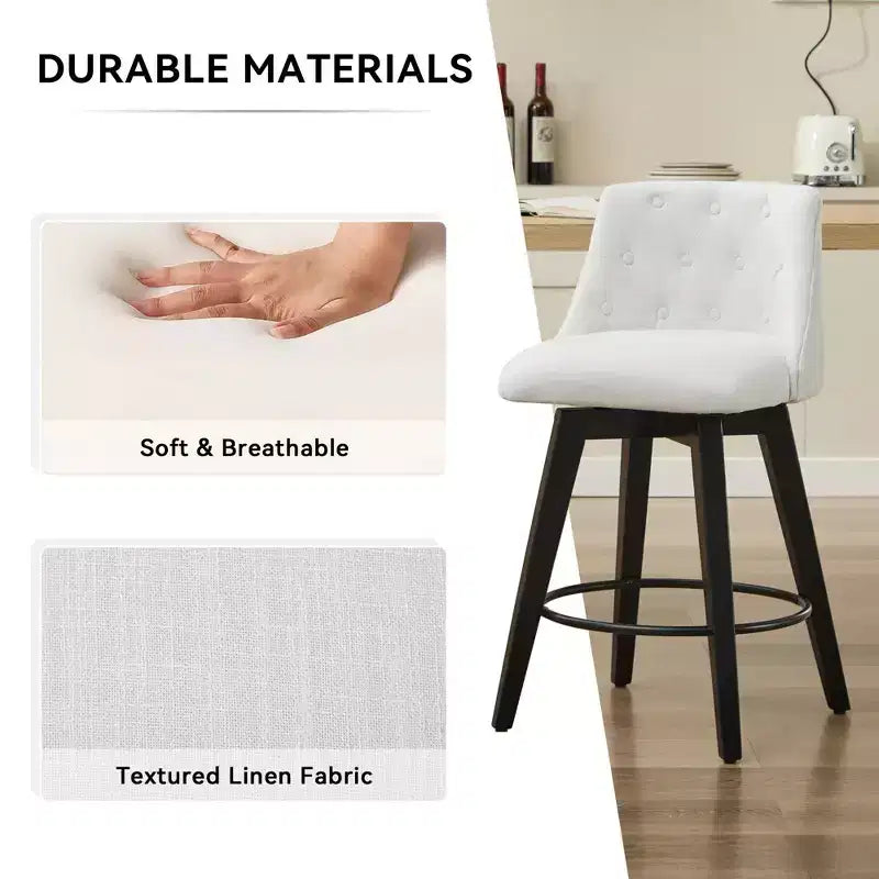 Lot de 2 tabourets de bar pivotants modernes Okak 25 de hauteur comptoir, chaises de bar rembourrées avec dossier et repose-pieds pour îlot de cuisine, café