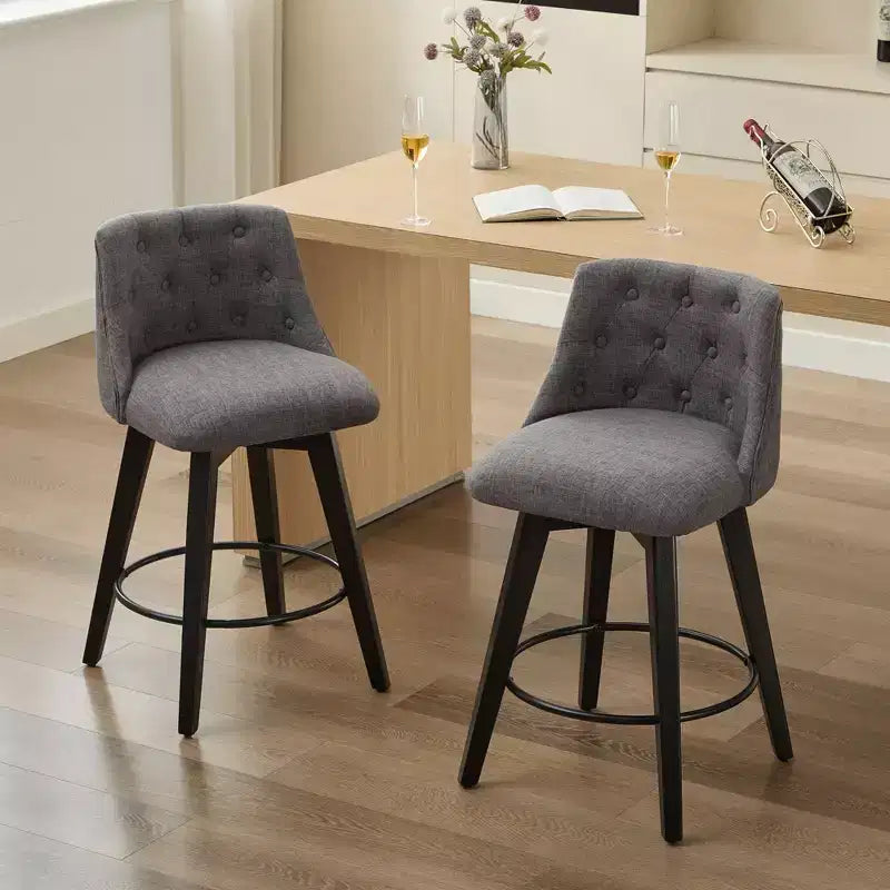 Lot de 2 tabourets de bar pivotants modernes Okak 25 de hauteur comptoir, chaises de bar rembourrées avec dossier et repose-pieds pour îlot de cuisine, café