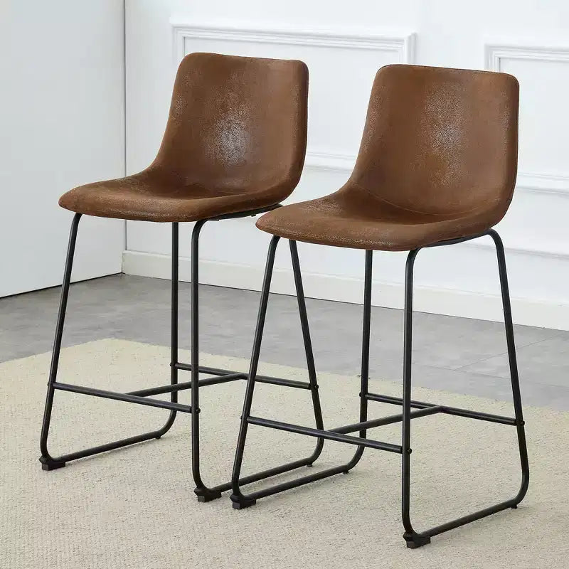 Okak Tabourets de Bar Rétro en Daim, Lot de 2, Tabourets de Comptoir avec Repose-pieds en Fer, Chaises de Cuisine Confortables pour Îlot de Cuisine