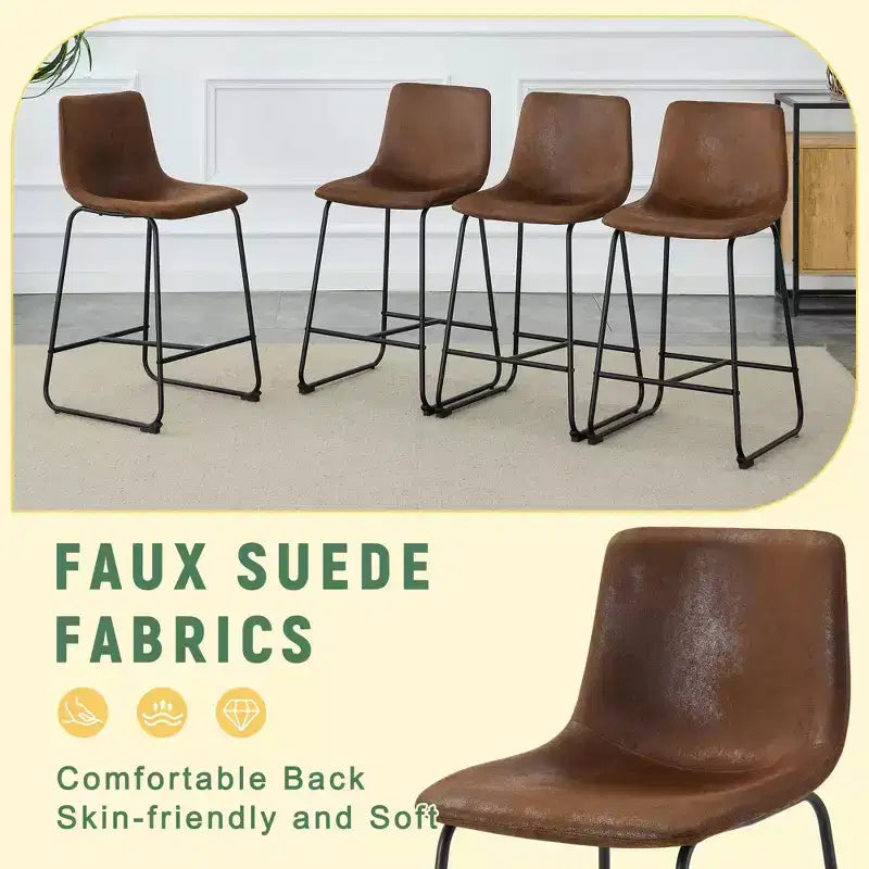Okak Tabourets de Bar Rétro en Daim, Lot de 2, Tabourets de Comptoir avec Repose-pieds en Fer, Chaises de Cuisine Confortables pour Îlot de Cuisine