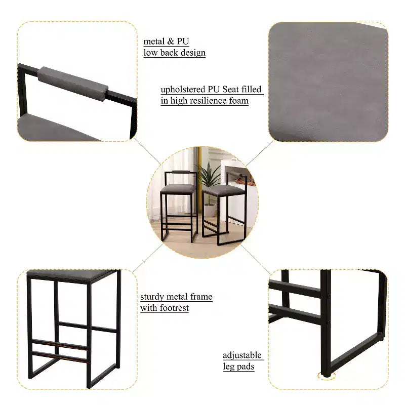 Okak 25 Chaises de bar modernes hauteur comptoir (lot de 2), tabourets de bar avec dossier et repose-pieds, chaises de salle à manger rembourrées pour cuisine