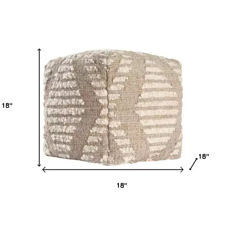 HomeRoots Pouf ottoman HomeRoots 18 cubique géométrique en coton, jute et laine ivoire et naturel