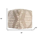HomeRoots Pouf ottoman HomeRoots 18 cubique géométrique en coton, jute et laine ivoire et naturel